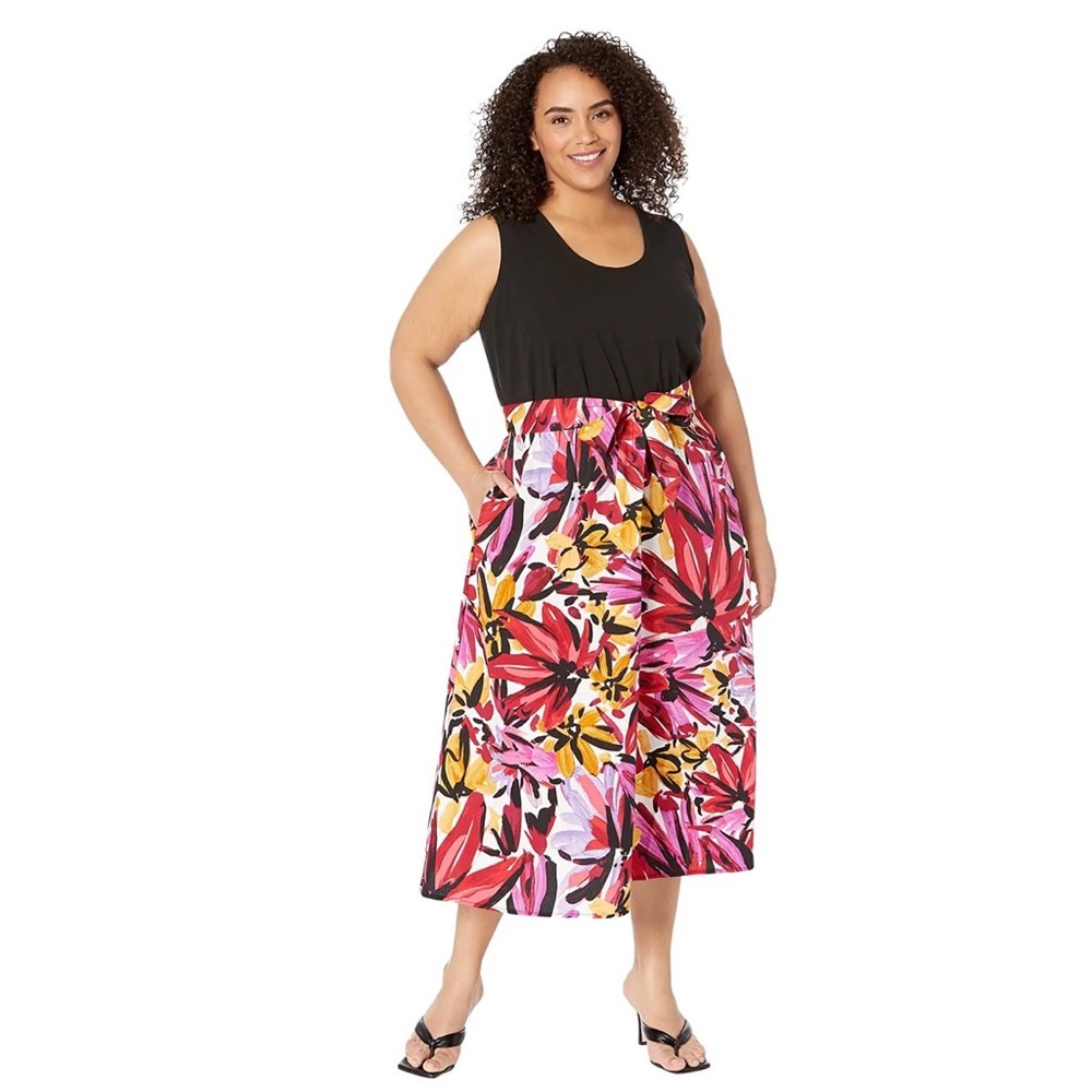 NWT Donna Morgan Plus Size Maxi Dress w/ Tie Waist Floral SZ-18